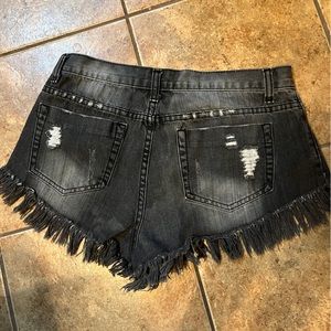 Encore Jeans High Waist Distressed Fringe Jean Shorts